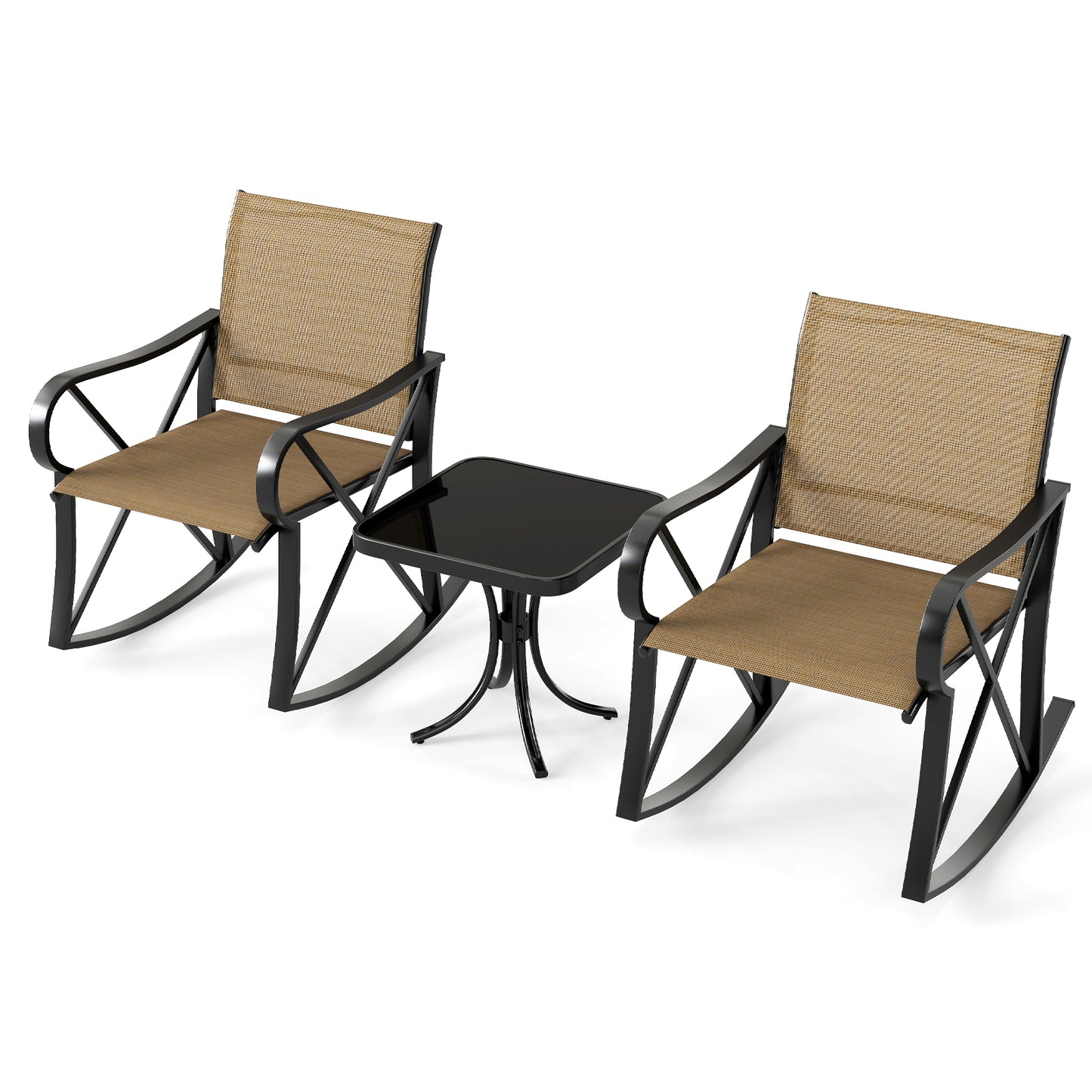 3 Piece Patio Rocking Set, Smooth Rocking Motion, Brown Patio Conversation Sets at Gallery Canada