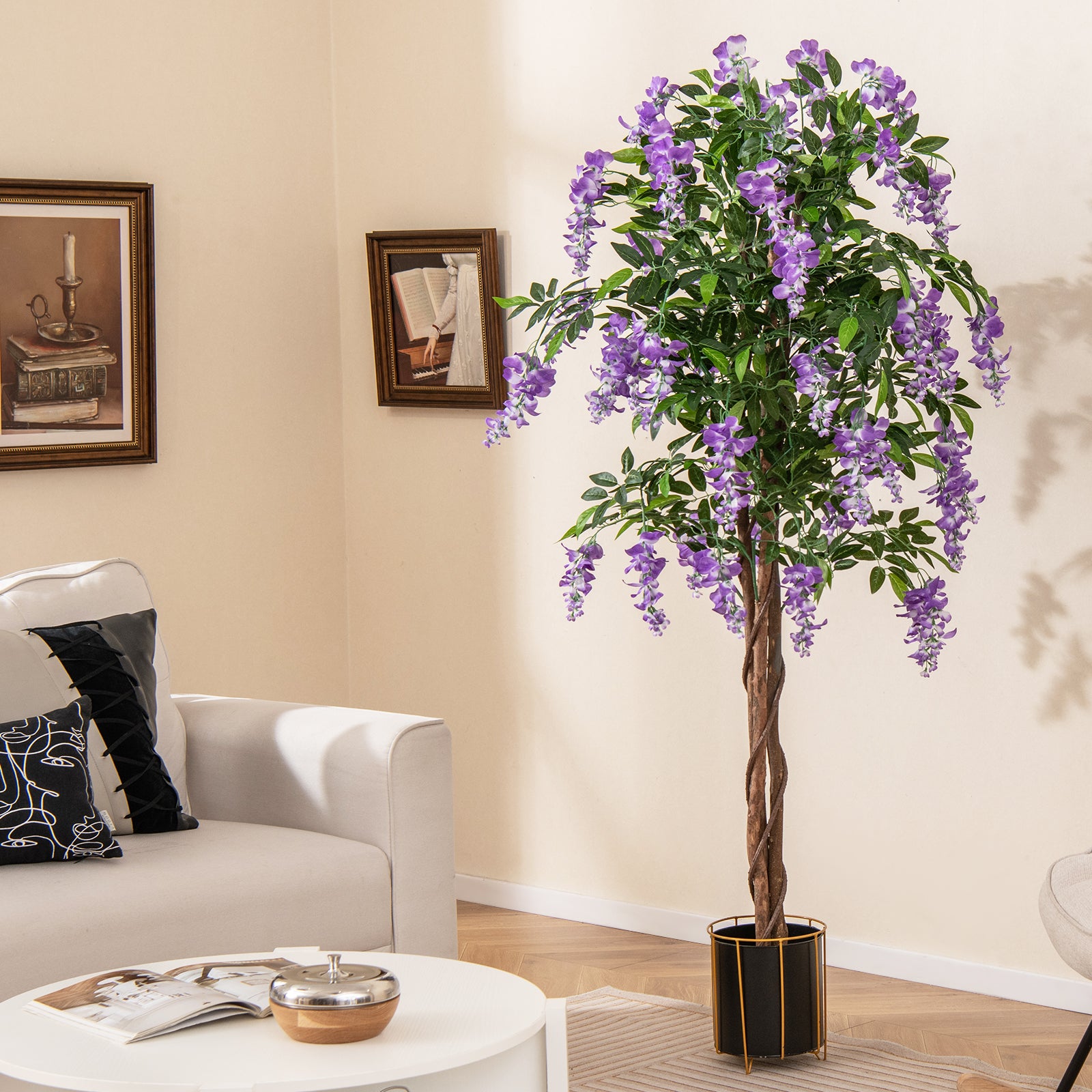 5.5 FT Faux Wisteria Plant, Blooming Flowers, Nursery Pot, Purple Faux Plants at Gallery Canada