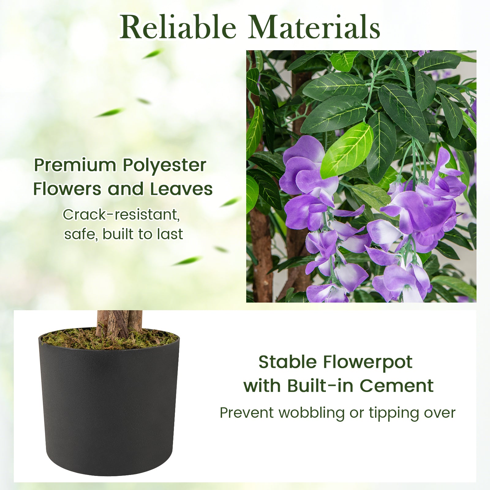 5.5 FT Faux Wisteria Plant, Blooming Flowers, Nursery Pot, Purple Faux Plants at Gallery Canada