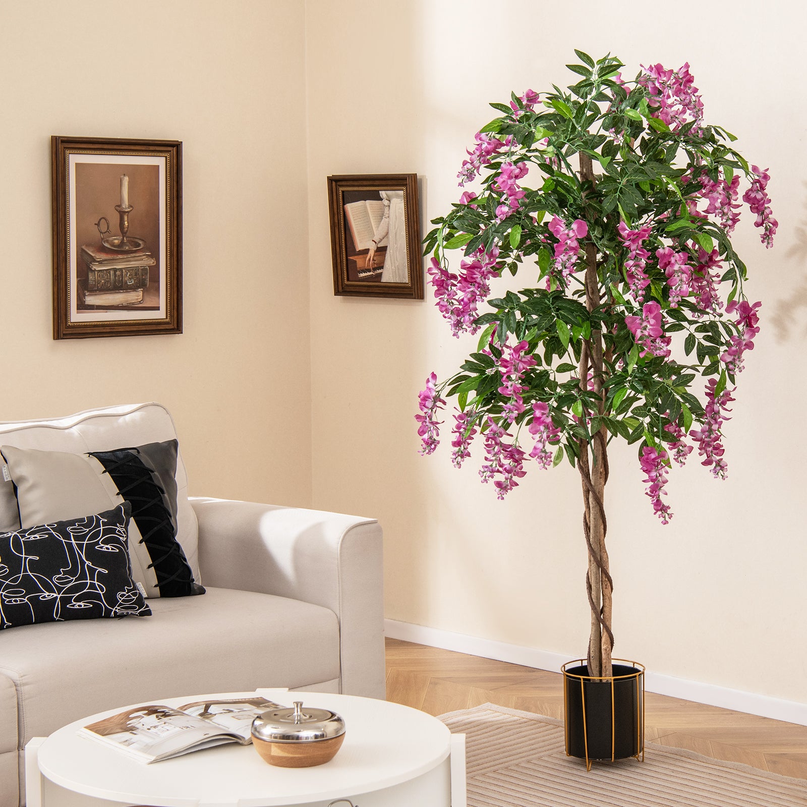5.5 FT Faux Wisteria Plant, Nursery Pot, Blooming Flowers, Rose Red Faux Plants at Gallery Canada