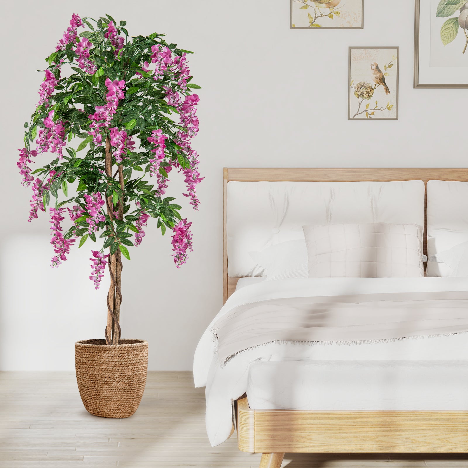 5.5 FT Faux Wisteria Plant, Nursery Pot, Blooming Flowers, Rose Red Faux Plants at Gallery Canada