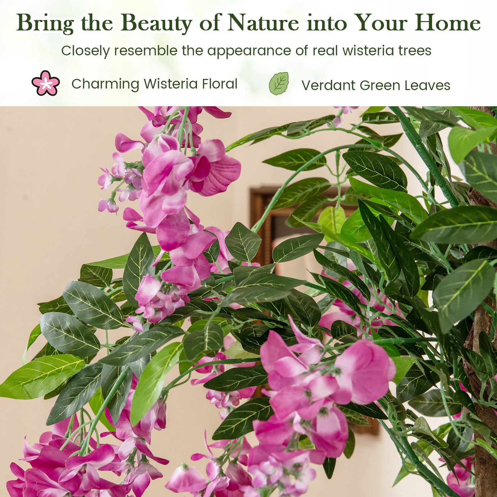 5.5 FT Faux Wisteria Plant, Nursery Pot, Blooming Flowers, Rose Red Faux Plants at Gallery Canada