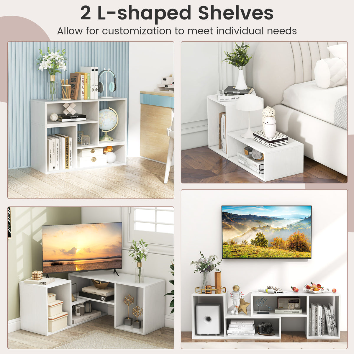 Adjustable TV Stand For 55 Inch TVs, With Storage Cubes, White Entertainment Centers & TV Stands at Gallery Canada