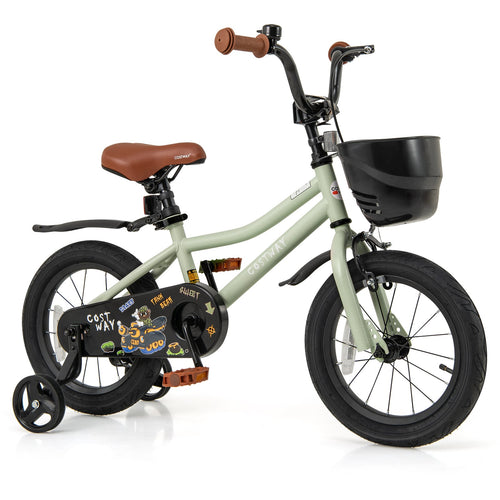14-Inch Kids Bike, Adjustable With Training Wheels, Green