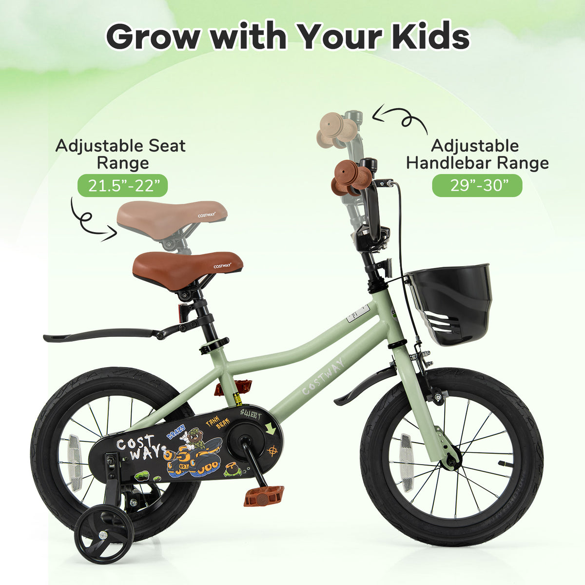 14-Inch Kids Bike, Adjustable With Training Wheels, Green Kids Bike at Gallery Canada