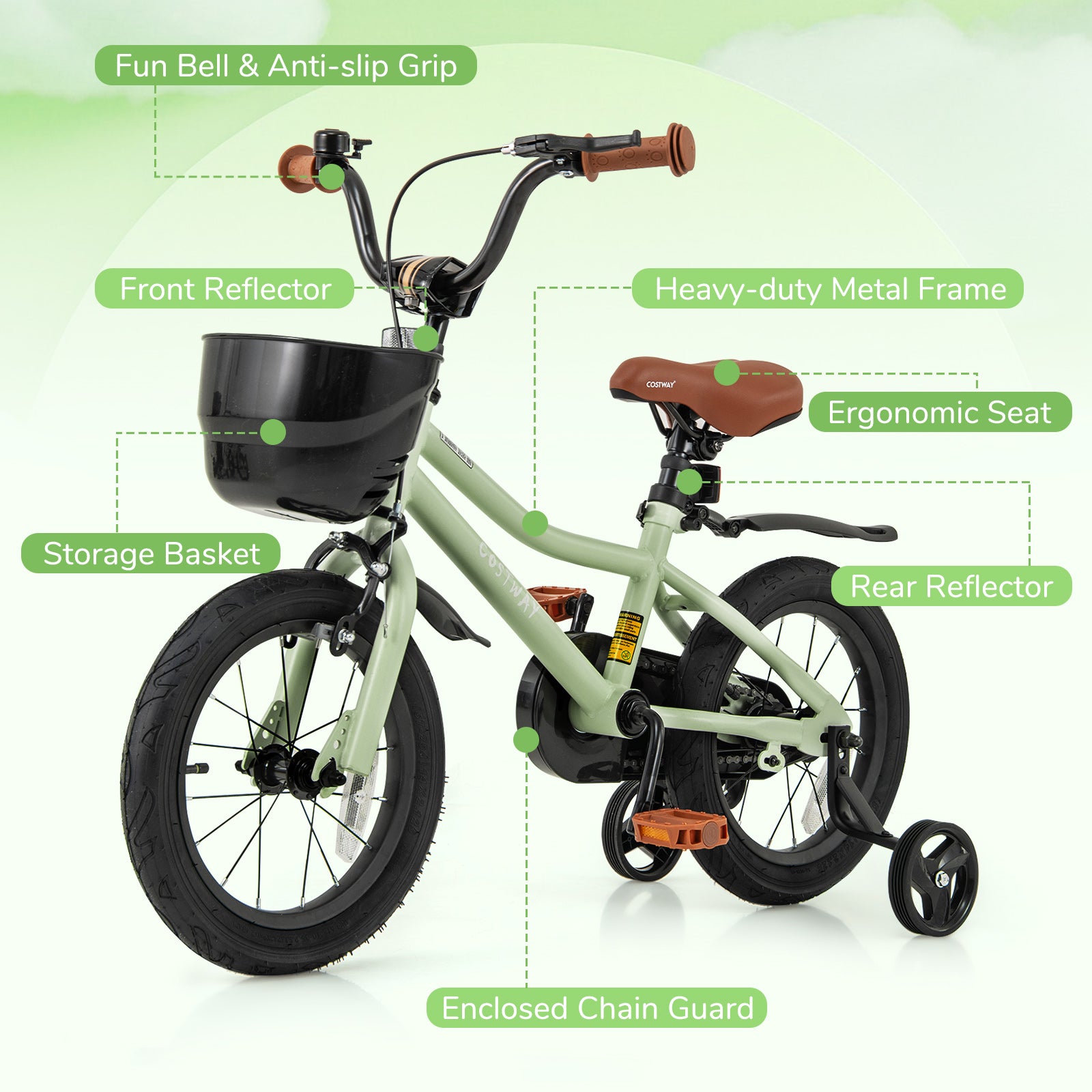 14-Inch Kids Bike, Adjustable With Training Wheels, Green Kids Bike at Gallery Canada