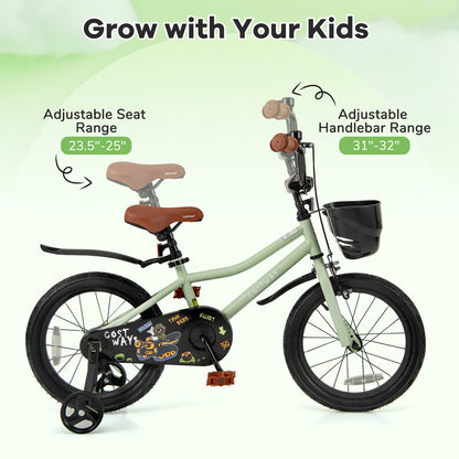 16-Inch Kids Bike, Adjustable With Training Wheels, For 4-7 Years, Green Kids Bike at Gallery Canada