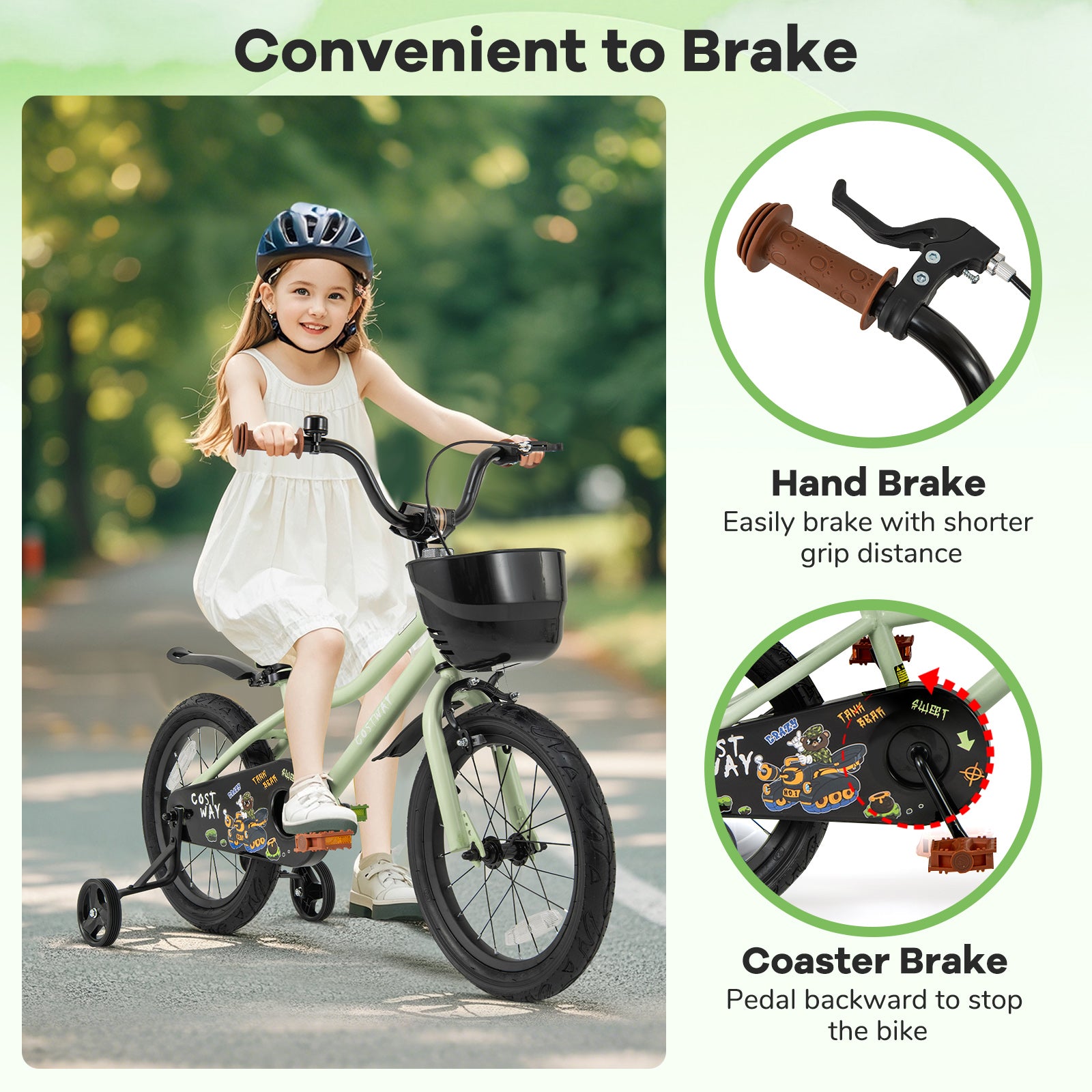 16-Inch Kids Bike, Adjustable With Training Wheels, For 4-7 Years, Green Kids Bike at Gallery Canada
