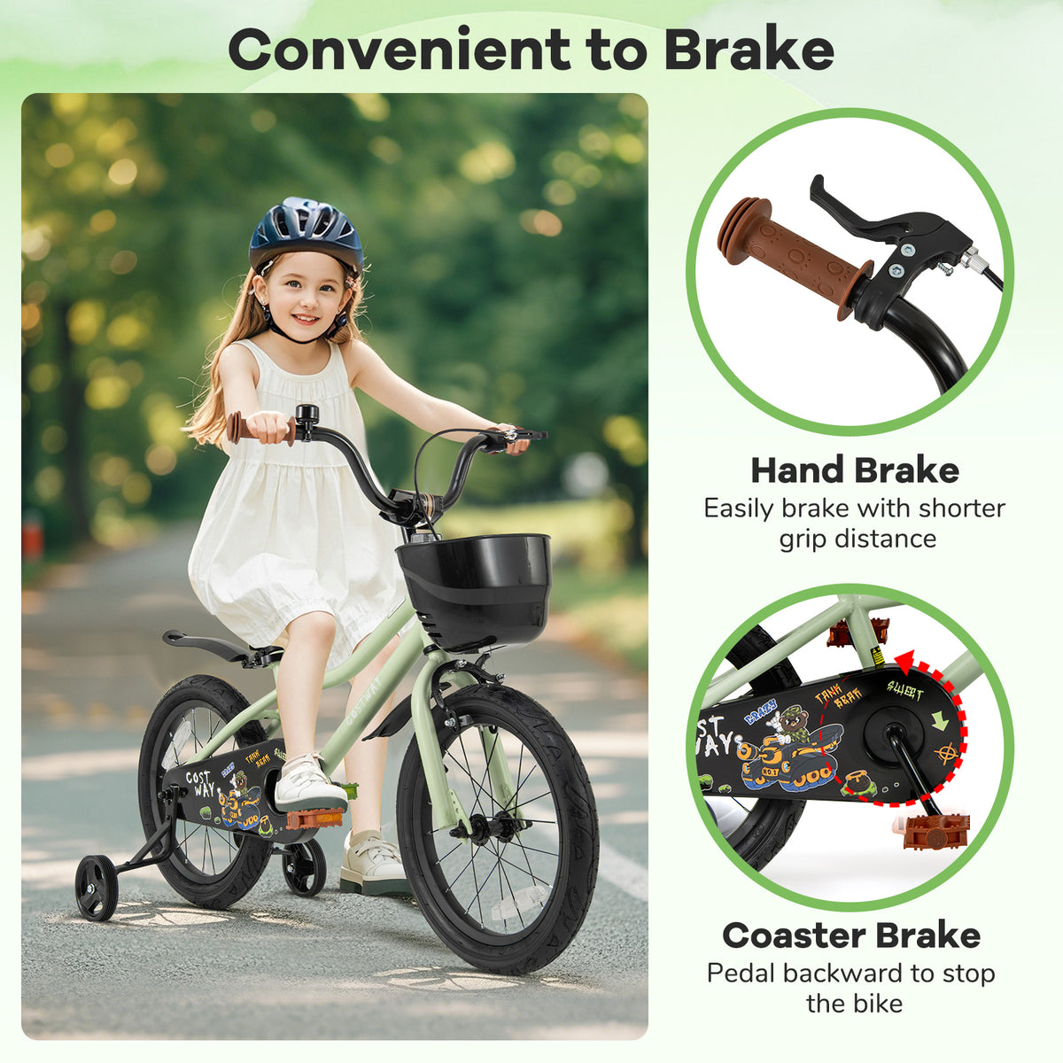 16-Inch Kids Bike, Adjustable With Training Wheels, For 4-7 Years, Green Kids Bike at Gallery Canada