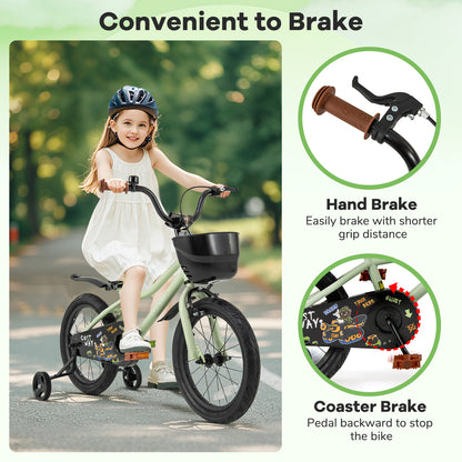 16-Inch Kids Bike, Adjustable With Training Wheels, For 4-7 Years, Green Kids Bike at Gallery Canada