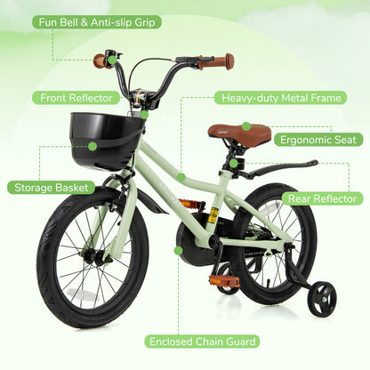 16-Inch Kids Bike, Adjustable With Training Wheels, For 4-7 Years, Green Kids Bike at Gallery Canada
