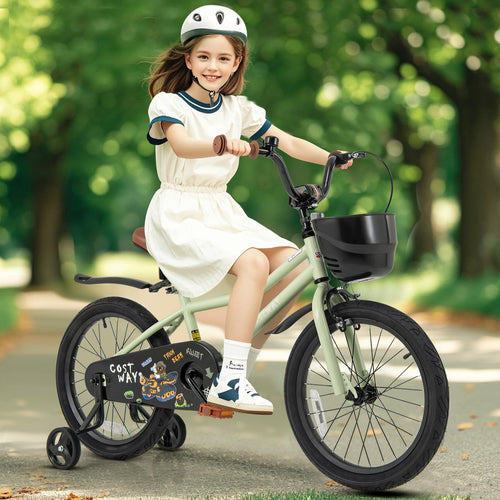 18-Inch Kids Bike, Adjustable With Training Wheels, 4-8 Years Old, Green