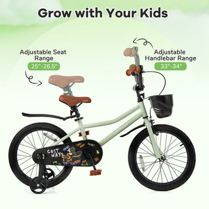 18-Inch Kids Bike, Adjustable With Training Wheels, 4-8 Years Old, Green Kids Bike at Gallery Canada