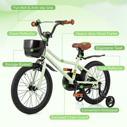 18-Inch Kids Bike, Adjustable With Training Wheels, 4-8 Years Old, Green Kids Bike at Gallery Canada