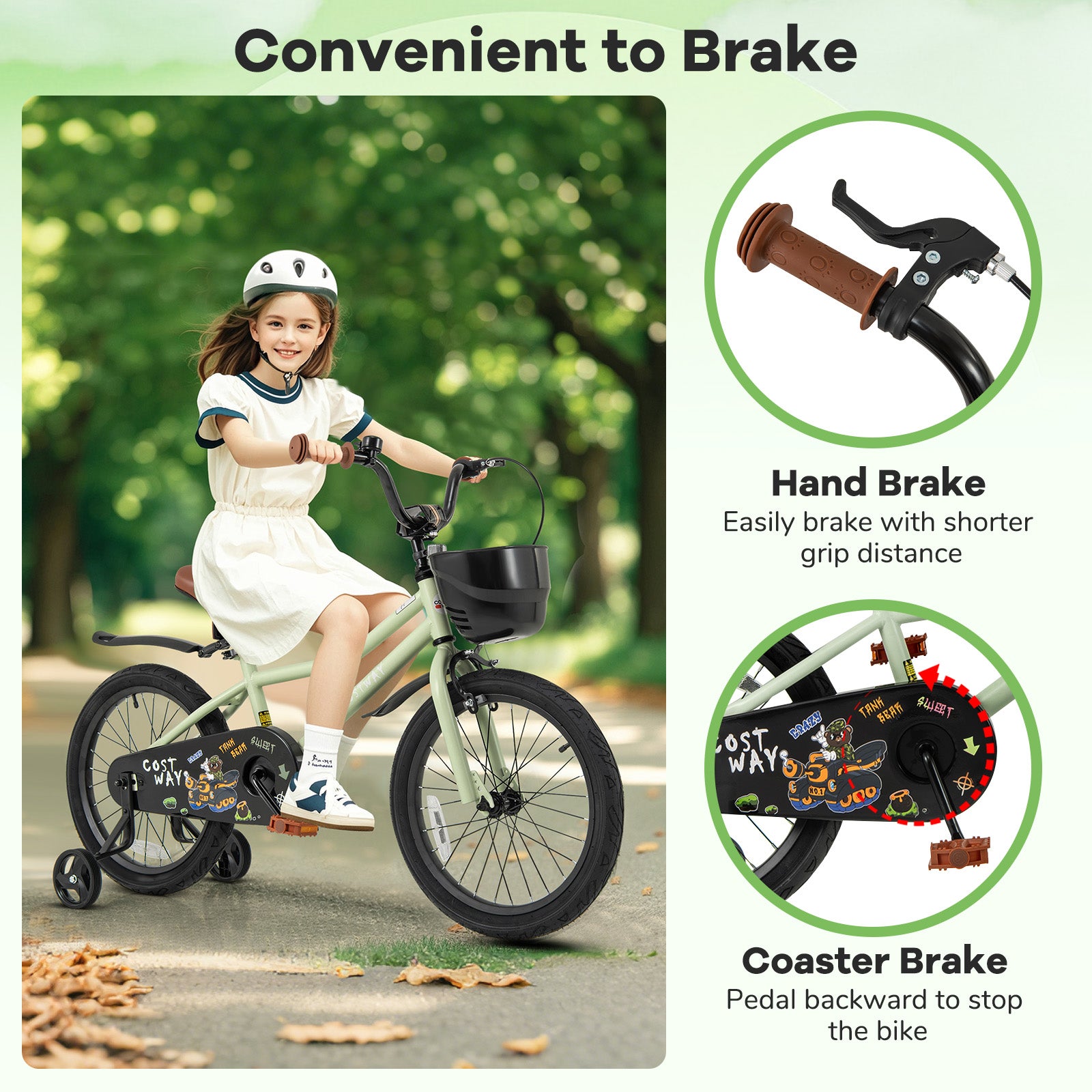 18-Inch Kids Bike, Adjustable With Training Wheels, 4-8 Years Old, Green Kids Bike at Gallery Canada