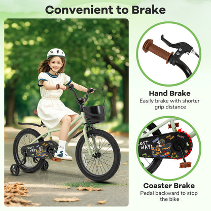 18-Inch Kids Bike, Adjustable With Training Wheels, 4-8 Years Old, Green Kids Bike at Gallery Canada