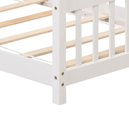 Twin Size Wooden House Bed With Roof, White Simple Bed Frame at Gallery Canada