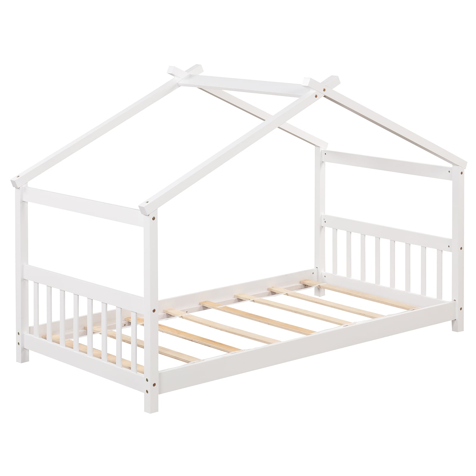 Twin Size Wooden House Bed With Roof, White Simple Bed Frame at Gallery Canada