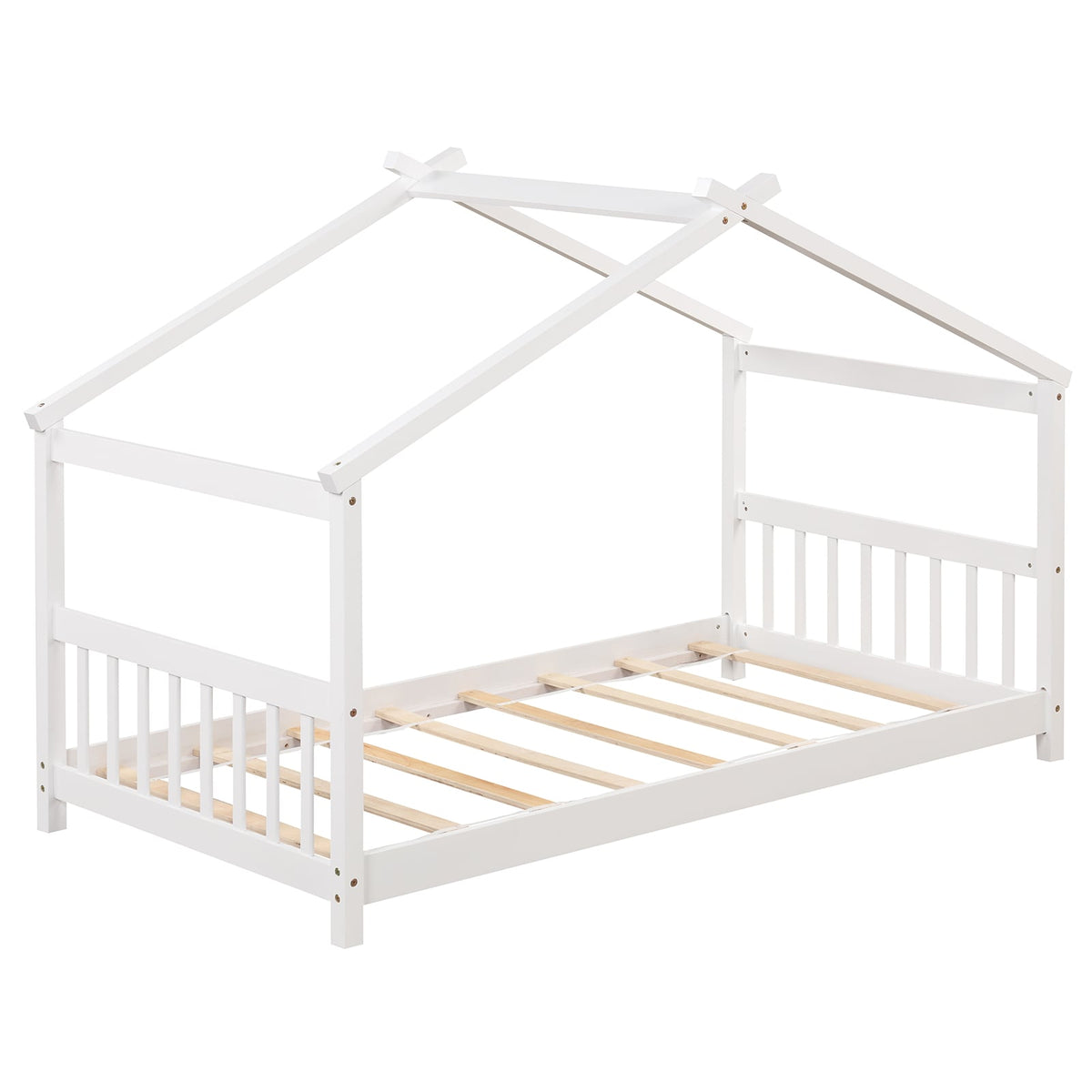 Twin Size Wooden House Bed With Roof, White Simple Bed Frame White at Gallery Canada