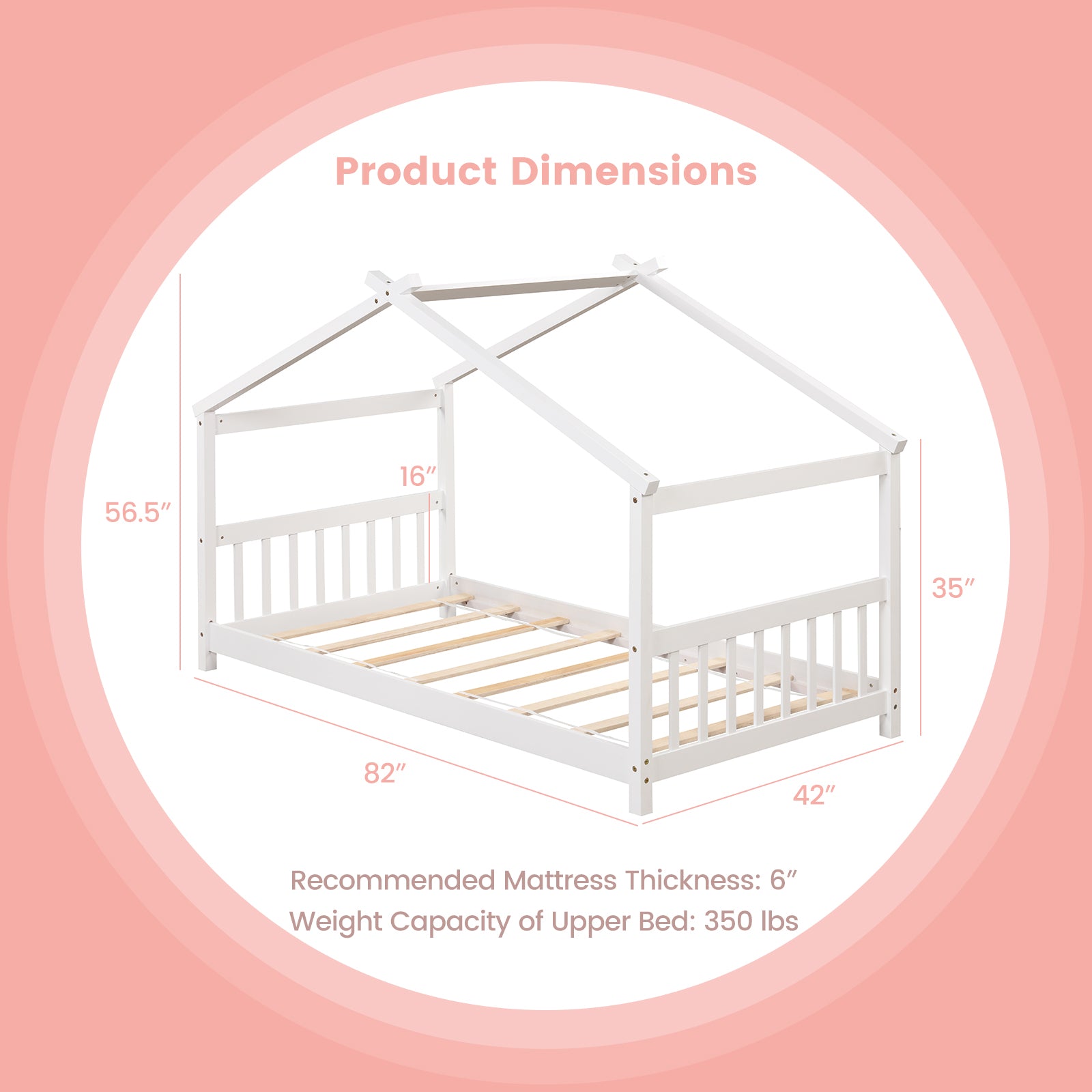 Twin Size Wooden House Bed With Roof, White Simple Bed Frame at Gallery Canada