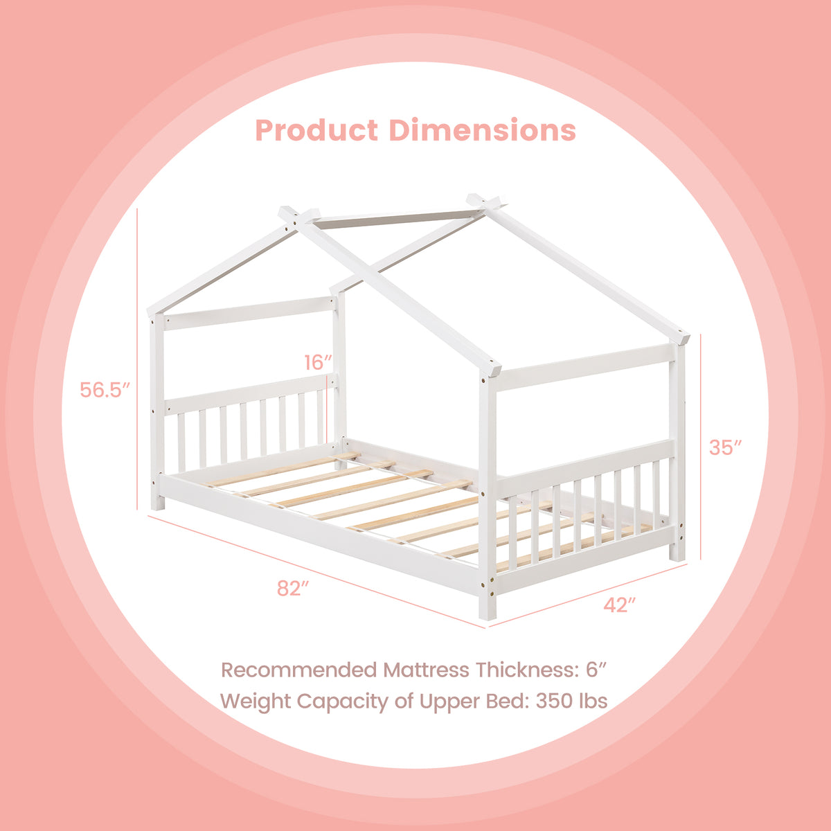 Twin Size Wooden House Bed With Roof, White Simple Bed Frame at Gallery Canada
