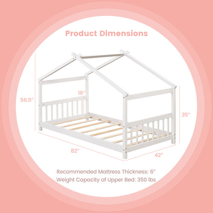Twin Size Wooden House Bed With Roof, White Simple Bed Frame at Gallery Canada
