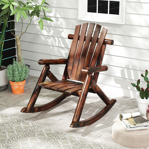 Outdoor Adirondack Rocking Chair, Solid Wood Porch Rocker, Brown