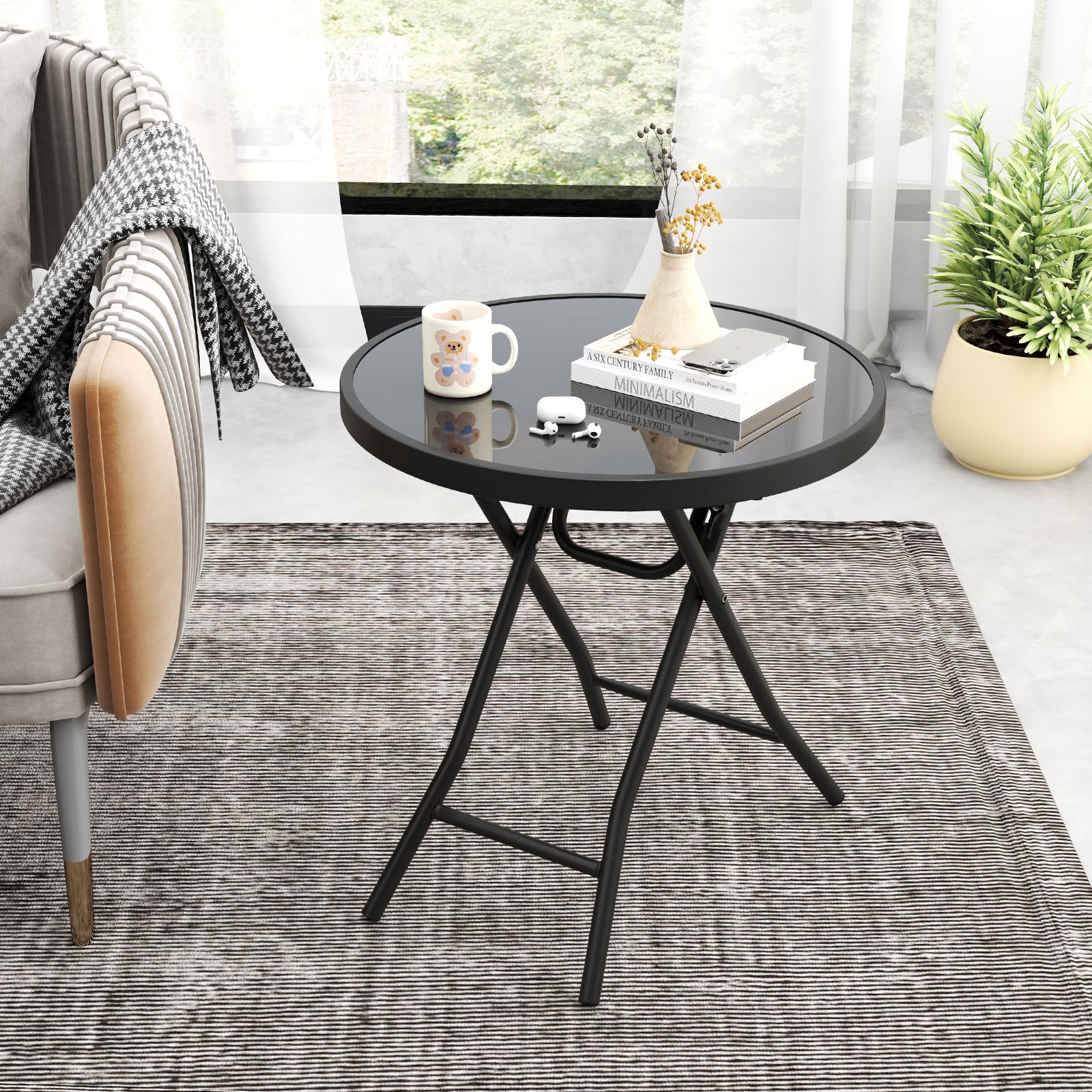 18 Inch Folding Side Table, Patio Round Compact Coffee Table, Black End & Side Tables at Gallery Canada
