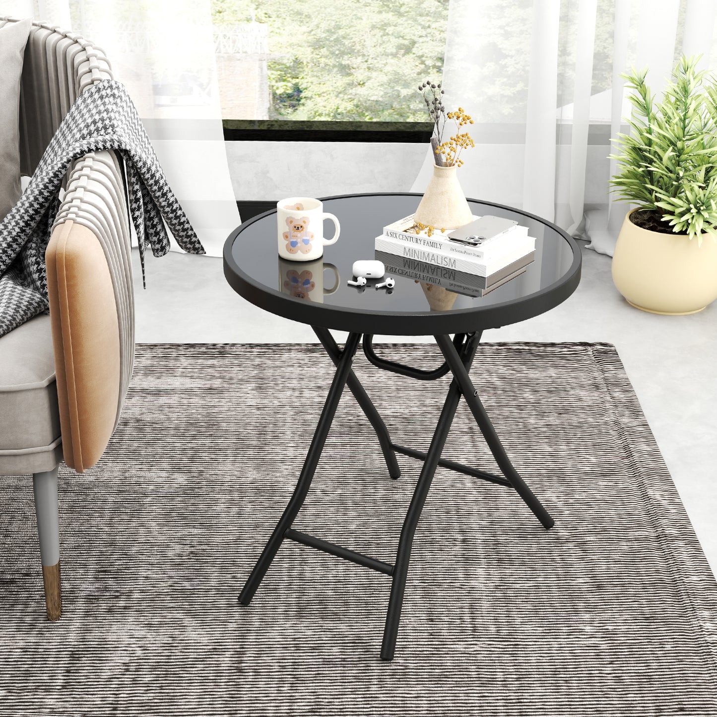 18 Inch Folding Side Table, Patio Round Compact Coffee Table, Black End & Side Tables at Gallery Canada