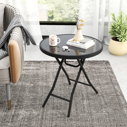 18 Inch Folding Side Table, Patio Round Compact Coffee Table, Black End & Side Tables at Gallery Canada