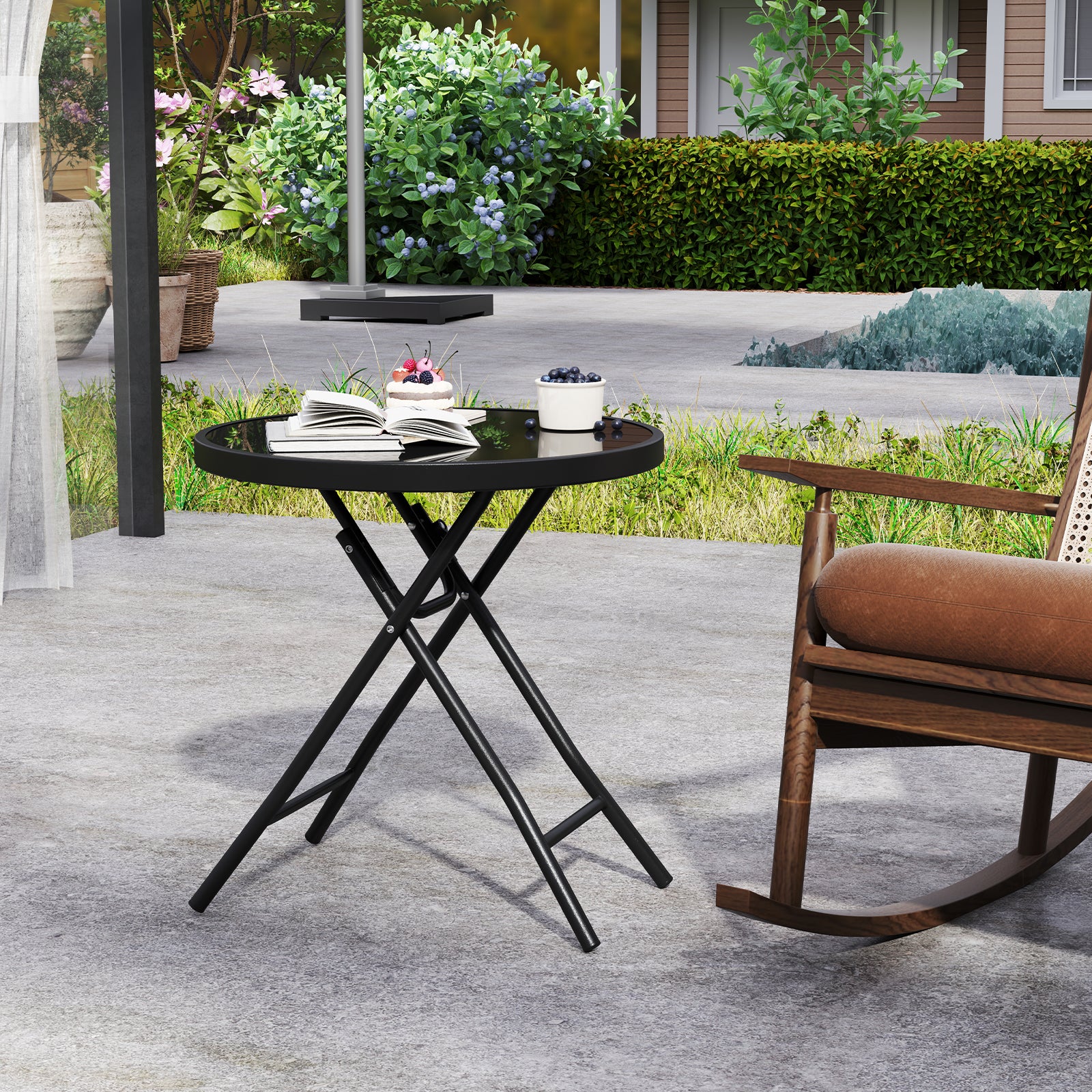 18 Inch Folding Side Table, Patio Round Compact Coffee Table, Black End & Side Tables at Gallery Canada