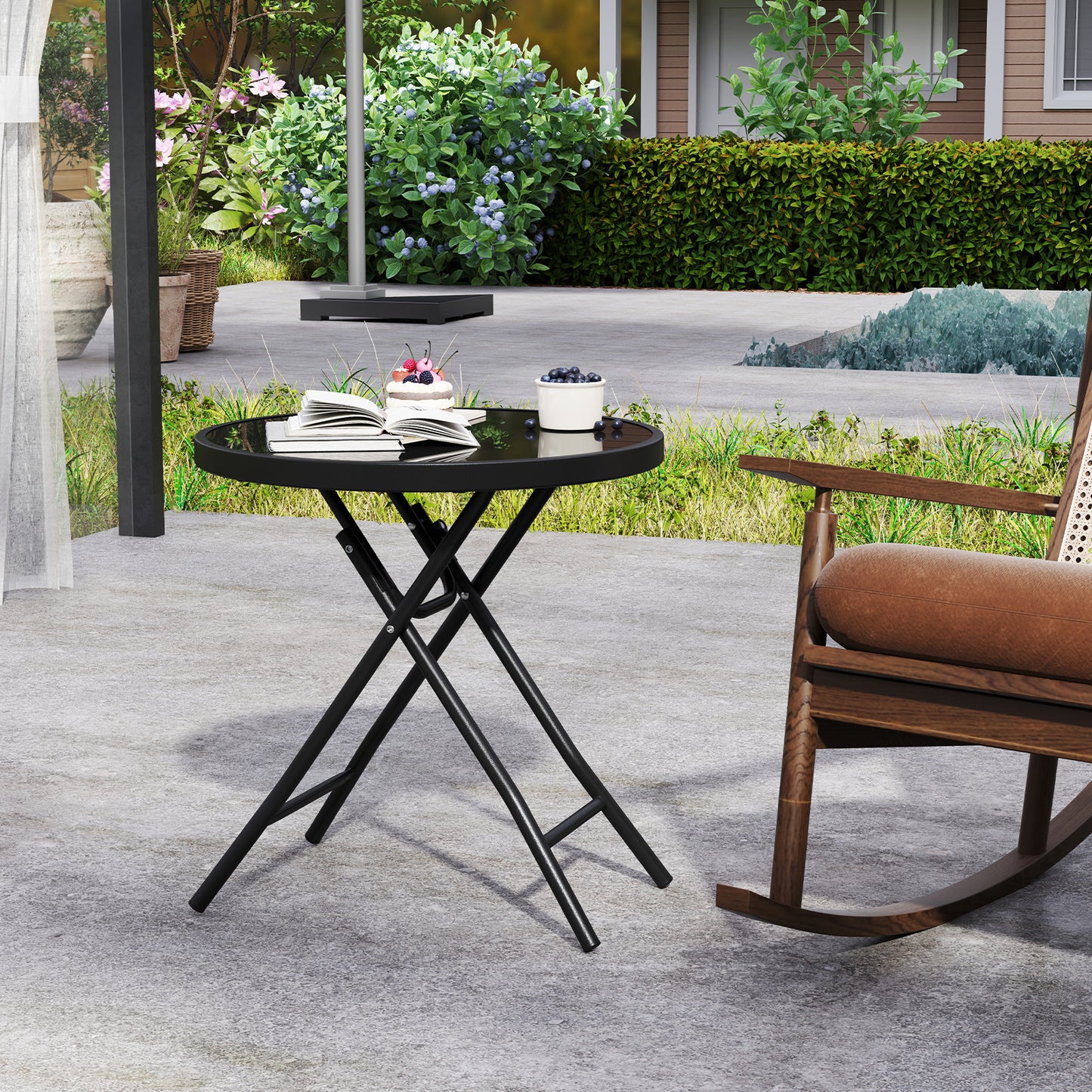 18 Inch Folding Side Table, Patio Round Compact Coffee Table, Black End & Side Tables at Gallery Canada
