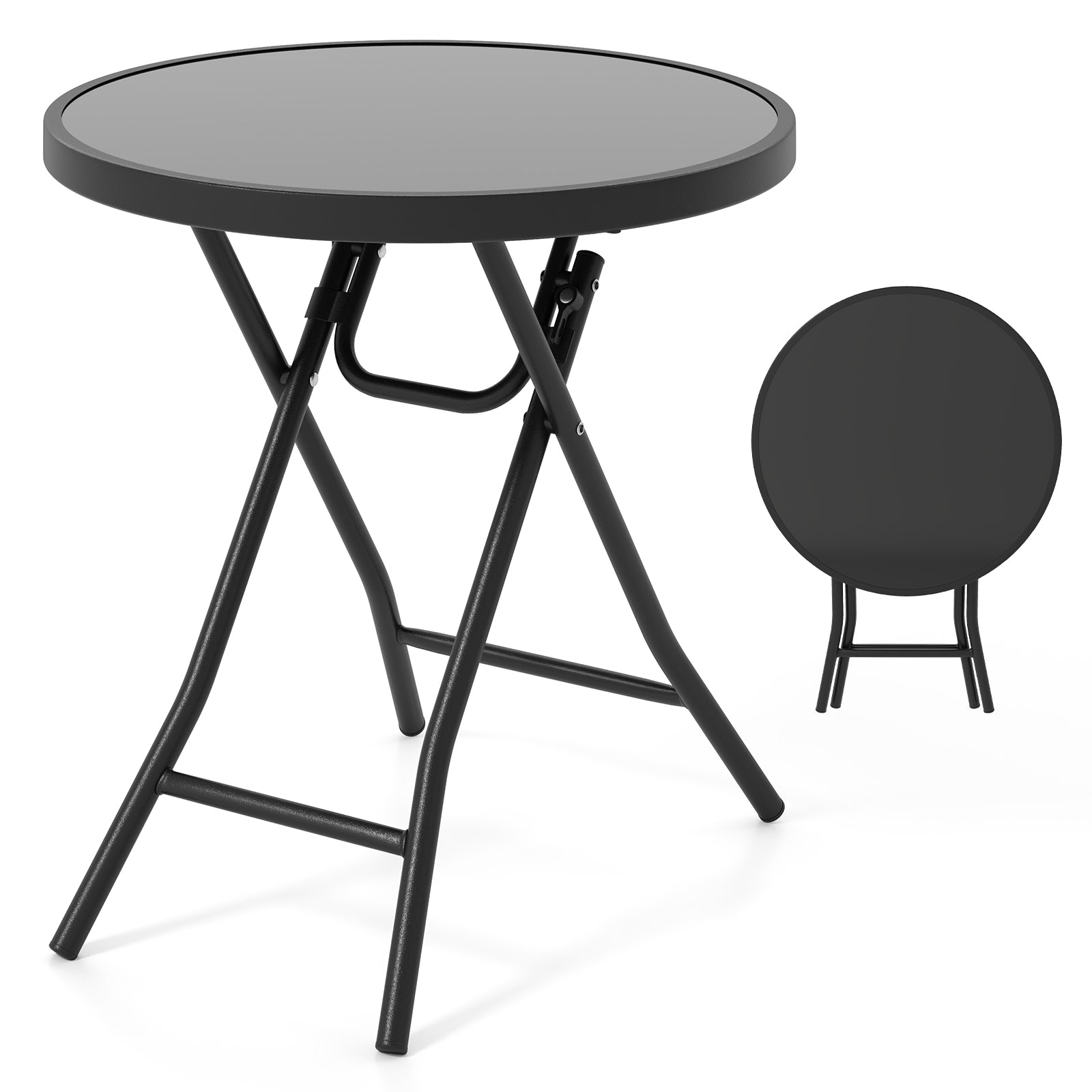 18 Inch Folding Side Table, Patio Round Compact Coffee Table, Black End & Side Tables Black at Gallery Canada