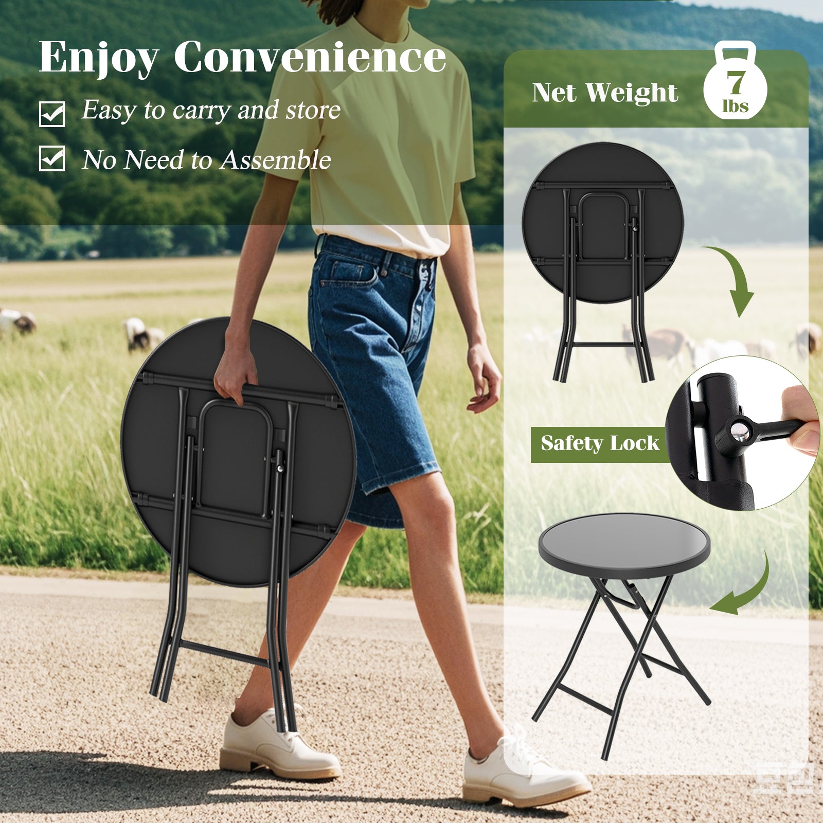 18 Inch Folding Side Table, Patio Round Compact Coffee Table, Black End & Side Tables at Gallery Canada