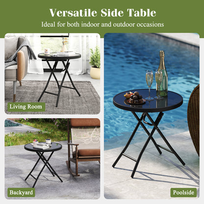18 Inch Folding Side Table, Patio Round Compact Coffee Table, Black End & Side Tables at Gallery Canada
