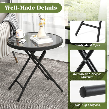 18 Inch Folding Side Table, Patio Round Compact Coffee Table, Black End & Side Tables at Gallery Canada