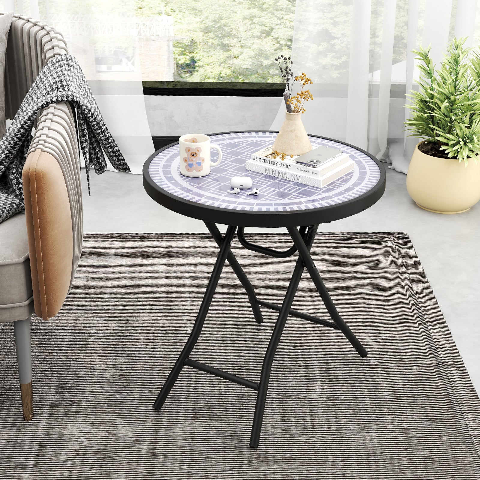 18 Inch Folding Side Table, Patio Round Compact Coffee Table, Gray End & Side Tables at Gallery Canada