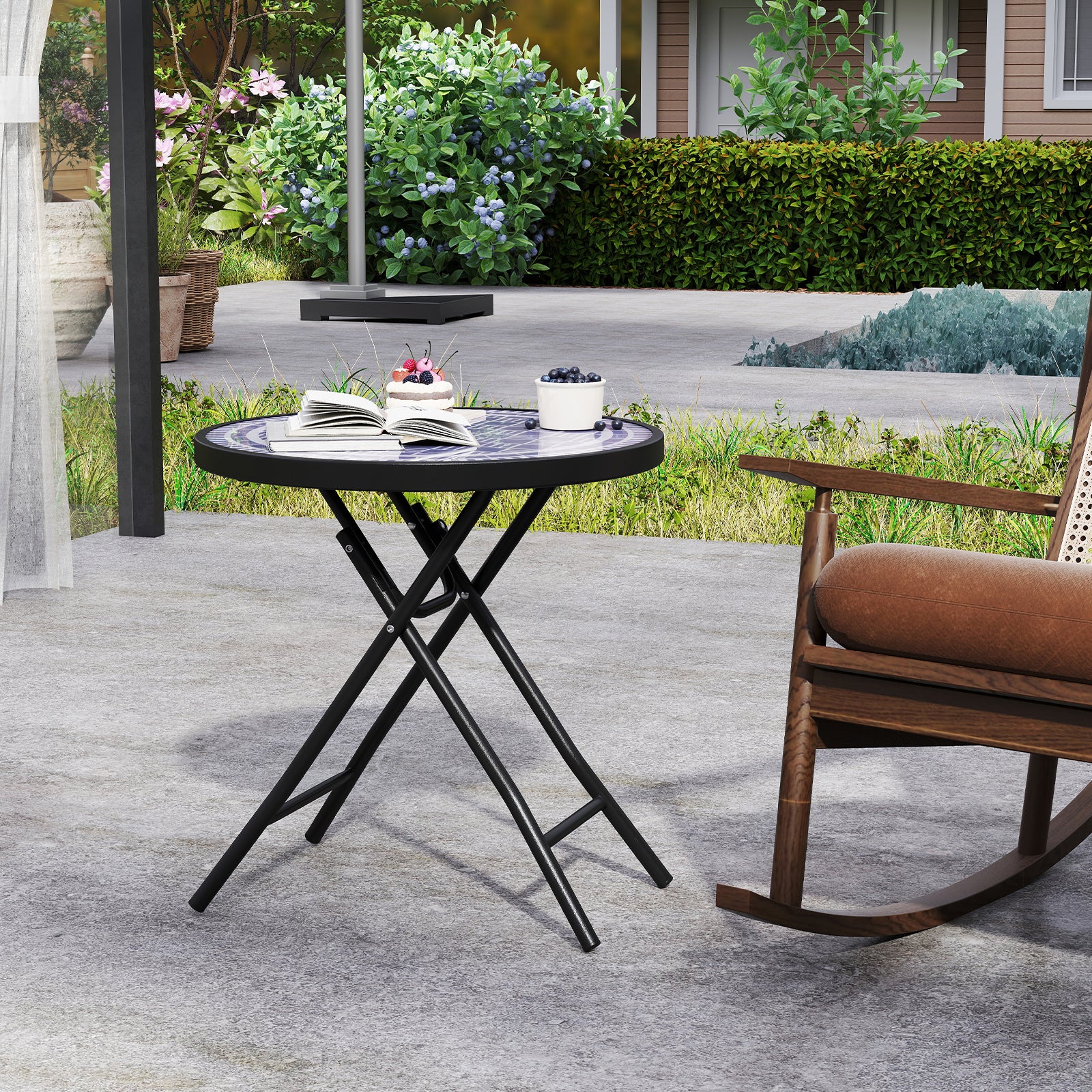 18 Inch Folding Side Table, Patio Round Compact Coffee Table, Gray End & Side Tables at Gallery Canada