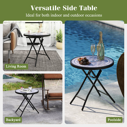 18 Inch Folding Side Table, Patio Round Compact Coffee Table, Gray End & Side Tables at Gallery Canada