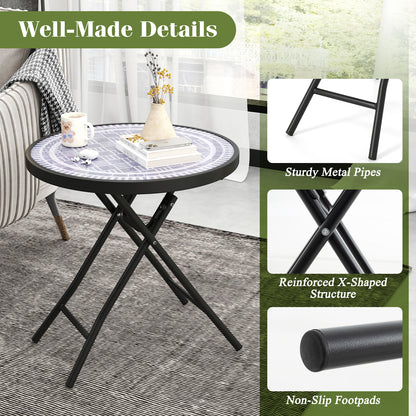 18 Inch Folding Side Table, Patio Round Compact Coffee Table, Gray End & Side Tables at Gallery Canada