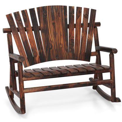 Outdoor Adirondack Rocking Chair, High Back Slatted Seat, Brown Adirondack Chairs Brown at Gallery Canada