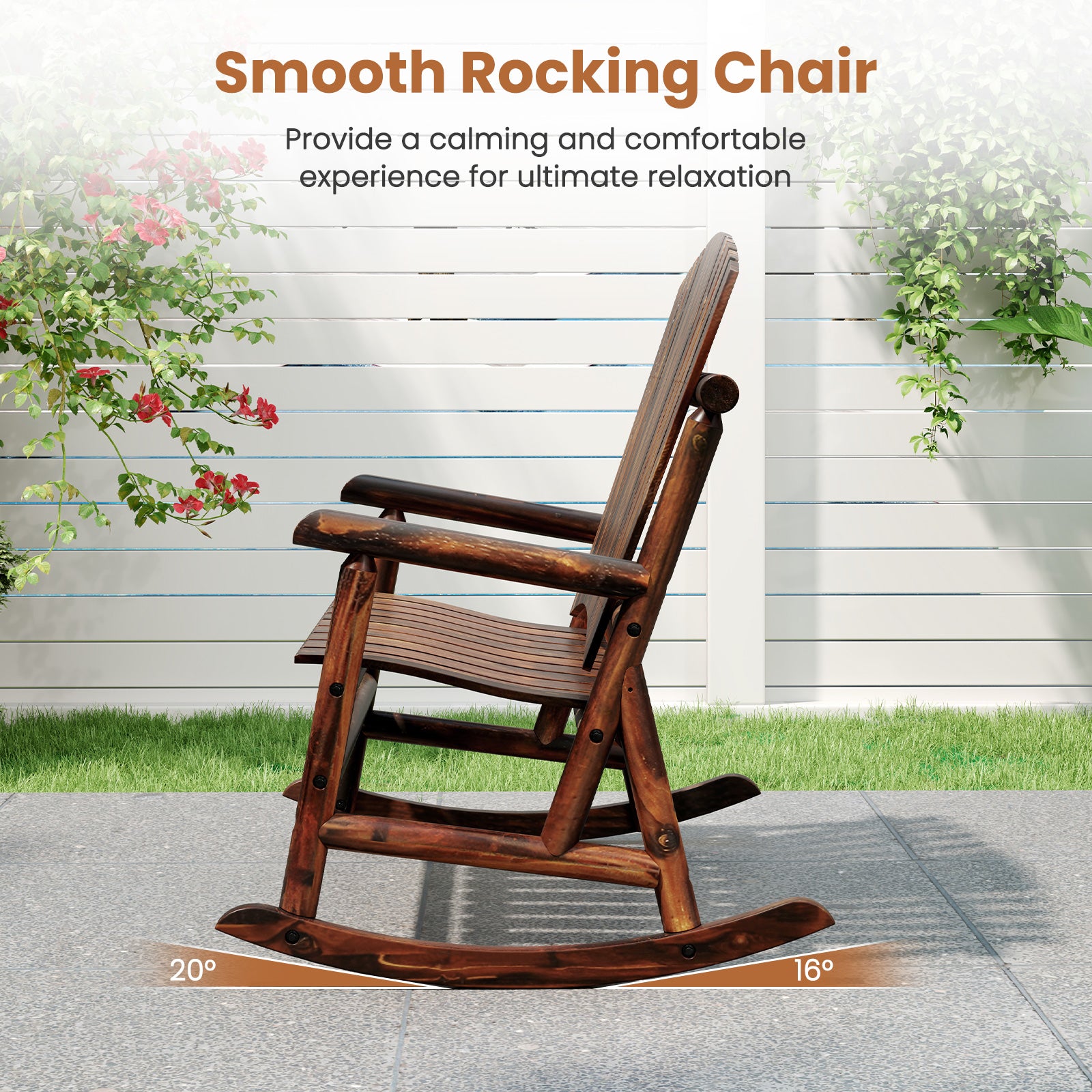 Outdoor Adirondack Rocking Chair, High Back Slatted Seat, Brown Adirondack Chairs at Gallery Canada
