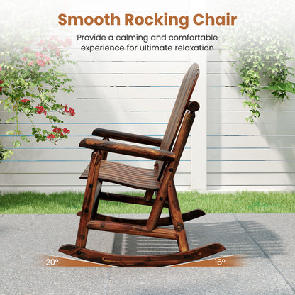 Outdoor Adirondack Rocking Chair, High Back Slatted Seat, Brown Adirondack Chairs at Gallery Canada