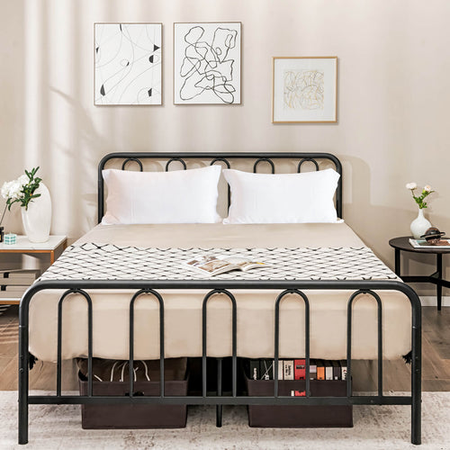 Queen Size Metal Bed Frame With Headboard, Footboard, Black