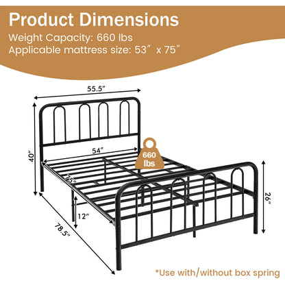 Full Queen Size Metal Bed Frame, Headboard Footboard, Black Simple Bed Frame at Gallery Canada