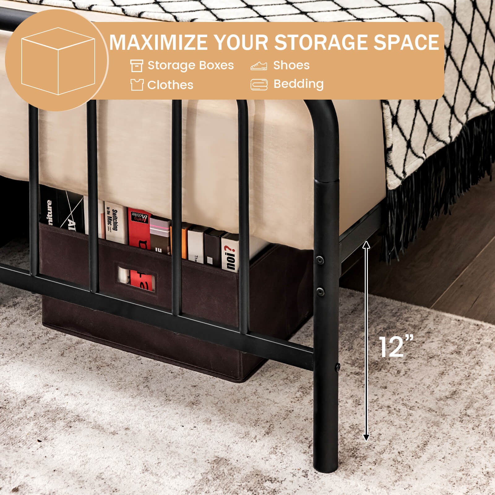 Full Queen Size Metal Bed Frame, Headboard Footboard, Black Simple Bed Frame at Gallery Canada