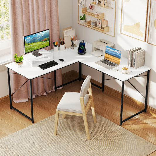 L-Shaped Computer Desk With Power Outlets, Monitor Shelf, White Computer Desks White at Gallery Canada