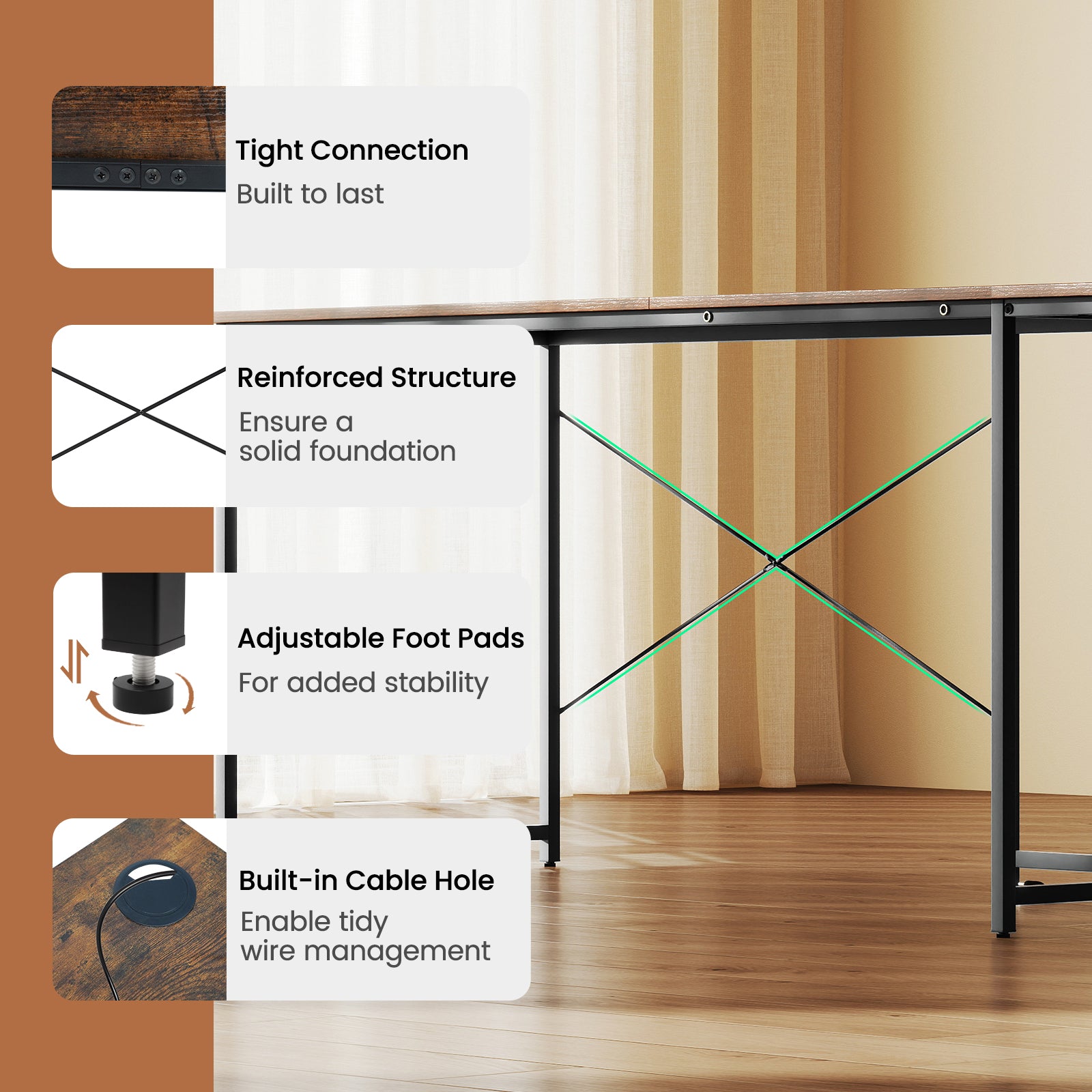 95 Inch L-Shaped Reversible Computer Desk, Rustic Brown L-Shaped Desks at Gallery Canada