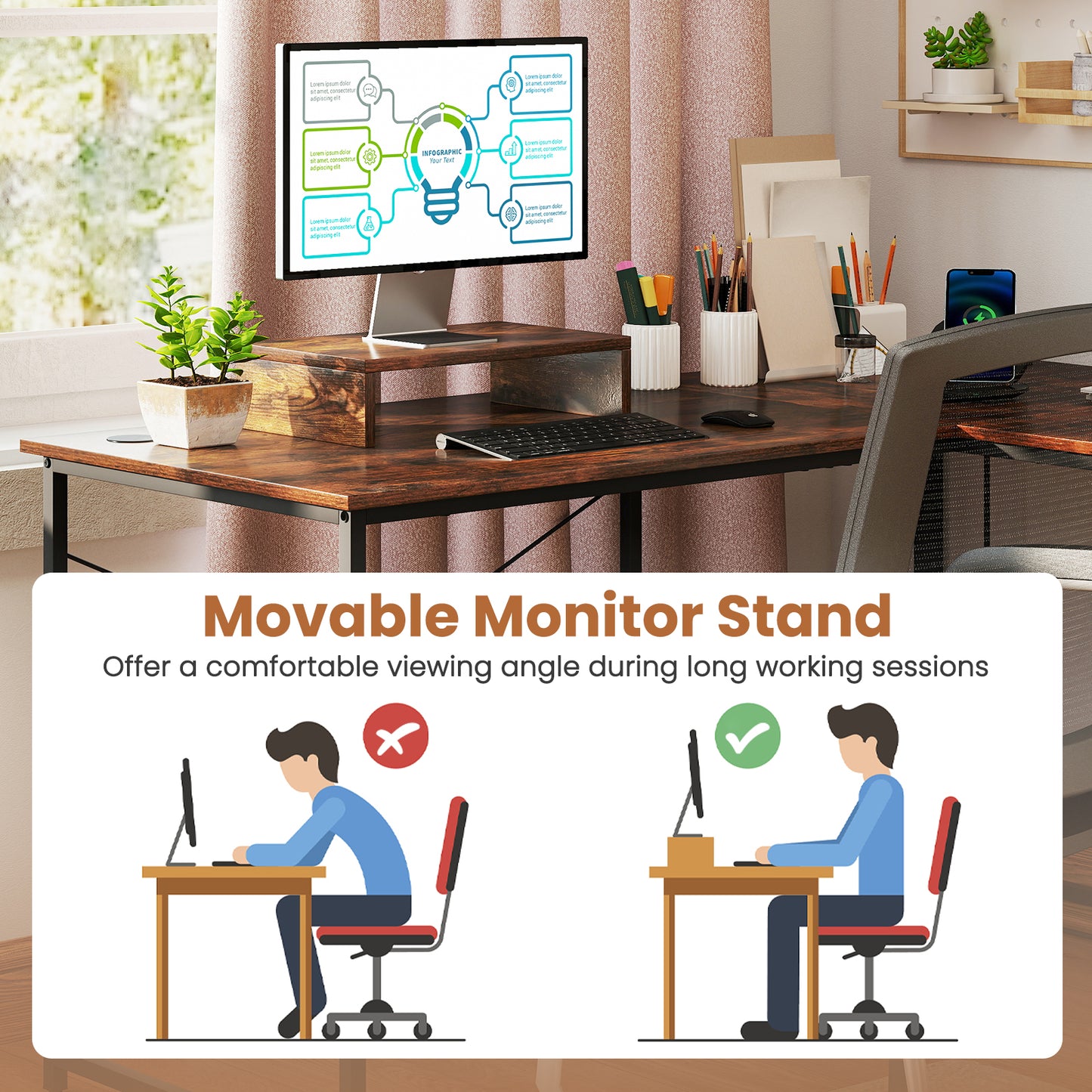 95 Inch L-Shaped Reversible Computer Desk, Rustic Brown L-Shaped Desks at Gallery Canada