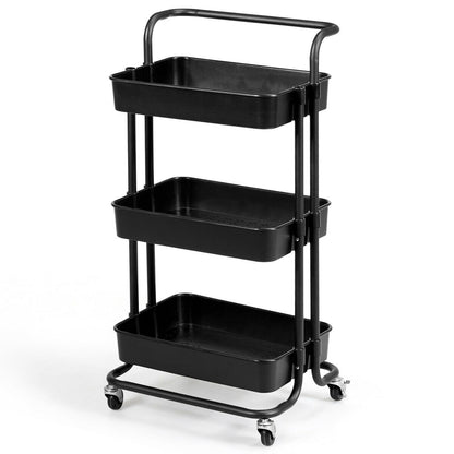 3-Tier Utility Cart, Rolling Storage Cart With Casters, Black Kitchen Islands & Carts Black at Gallery Canada